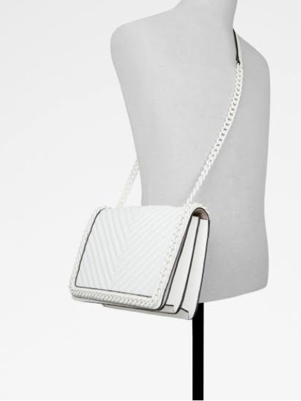 ALDO Greenwald Quilted Silver Chain Crossbody Bag – White